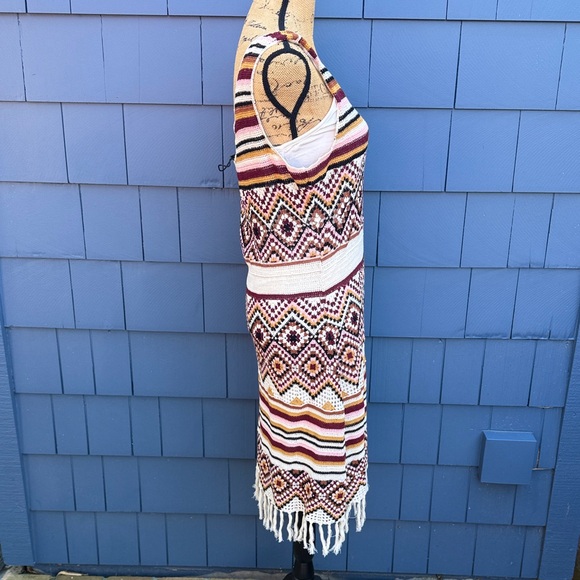 Idyllwind Colorful Knit Midi Dress granny squares burgundy pink - Picture 5 of 13